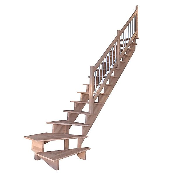 Treppe Lindos Buche Gew. R 80 cm Holz-Edelstahl-Geländer Weiß FSC® günstig online kaufen