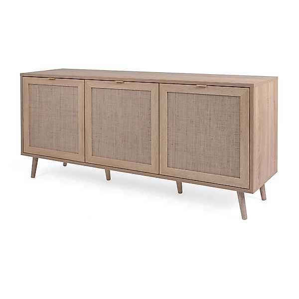 Furn.Design Sideboard Eiche Sonoma mit Bast-Dekor 150 cm 3-türig Scandi Nir günstig online kaufen