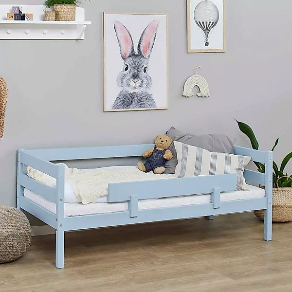 Kinderbett Kinder Einzelbett in Hellblau aus Kiefer Massivholz günstig online kaufen