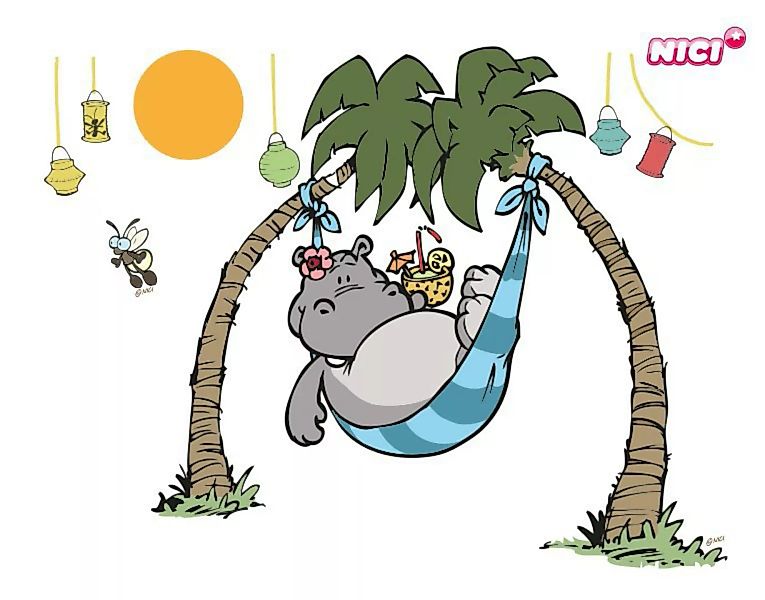 Wandtattoo Kinderzimmer NICI - Happy Summer - Nilpferd auf Hängematte günstig online kaufen