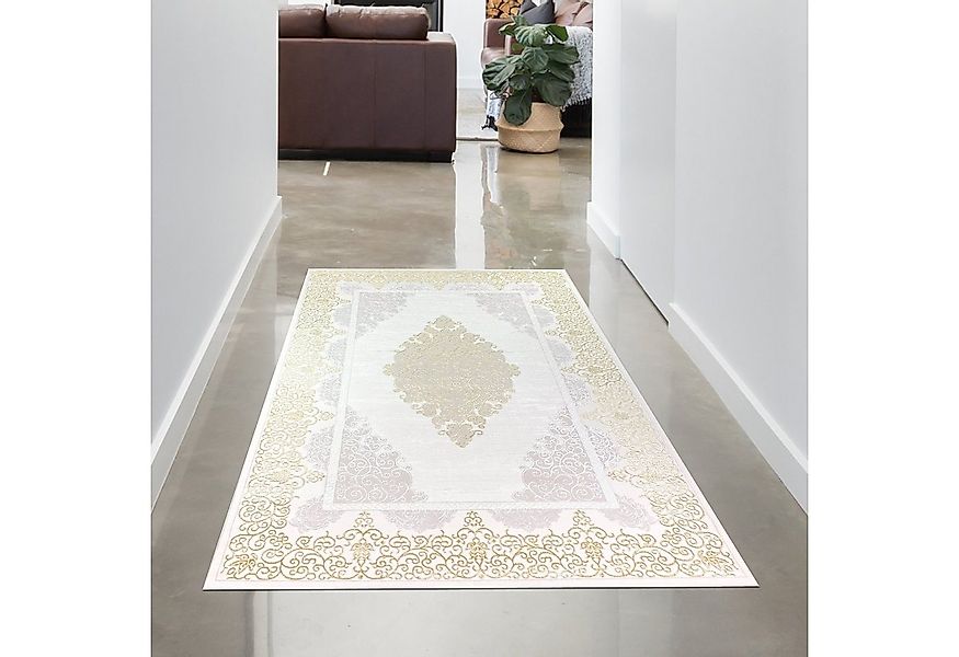 Carpetia Teppich Teppich mit orientalischem Flair, luxuriös, weiß gold grau günstig online kaufen