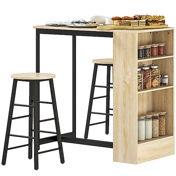 HOMCOM Bartisch mit Barhocker Set, 3-tlg. Bartisch-Set mit Küchentisch, Sta günstig online kaufen