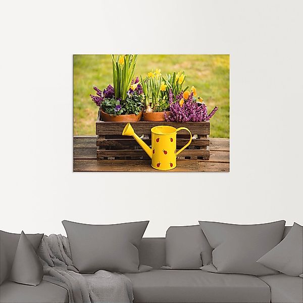 Artland Wandbild "Holzkiste Heidekraut Narzissen Gießkanne", Vasen & Töpfe, günstig online kaufen