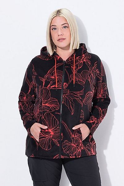 Ulla Popken Sweatjacke Fleecejacke Blütenmuster Kapuze Langarm günstig online kaufen