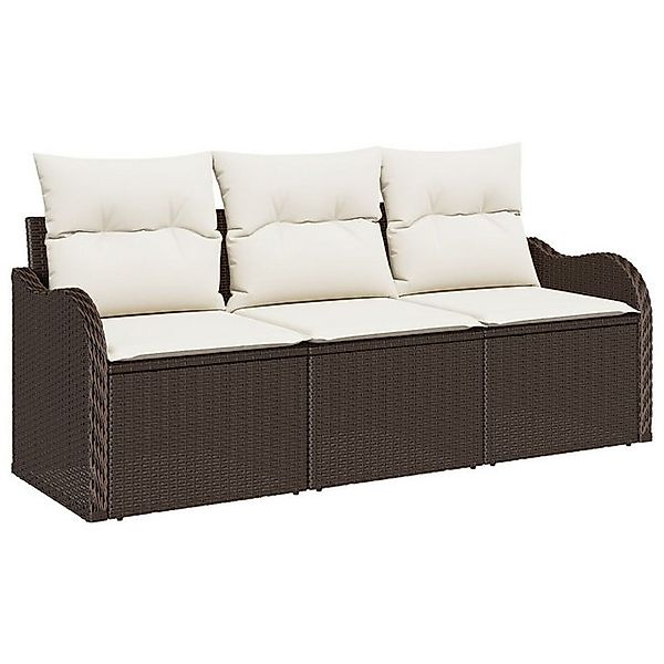 vidaXL Loungesofa 3-teiliges Garten Sofa Set mit Kissen Braun Poly Rattan, günstig online kaufen
