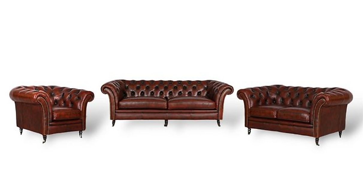 Salottini Polstergarnitur Chesterfield Themse Deluxe Sofagarnitur Leder 3/2 günstig online kaufen