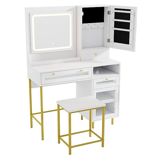 Costway Schminktisch mit Ladestation 3 Schubladen Weiß günstig online kaufen