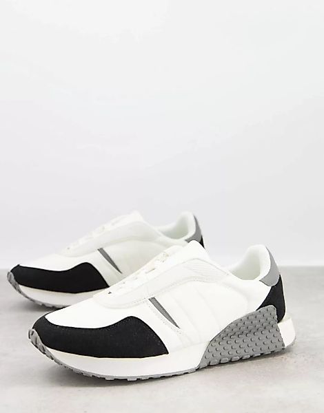 ASOS DESIGN – Sneaker aus Materialmix mit dicker Sohle-Grau günstig online kaufen