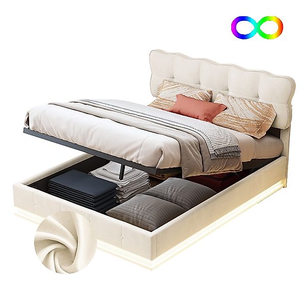 FUROKOY Boxspringbett 140x200cm LED Doppelbett Stauraumbett günstig online kaufen
