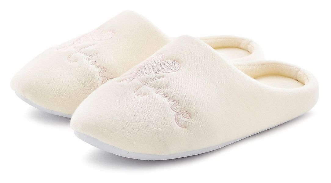 Vivance Dreams Hausschuh, Pantoffel, Clog, Pantolette mit verspieltem Schri günstig online kaufen