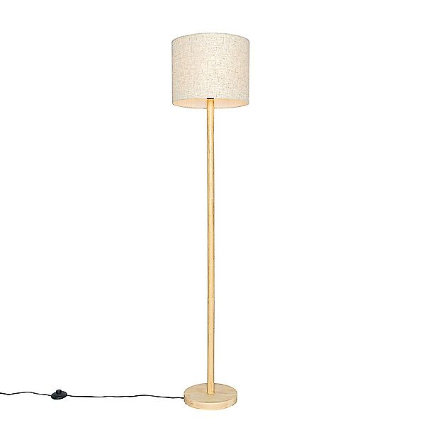 Qazqa Stehlampe Mels, ohne Leuchtmittel, E27, Naturel, Landhaus, Holz, 1-fl günstig online kaufen