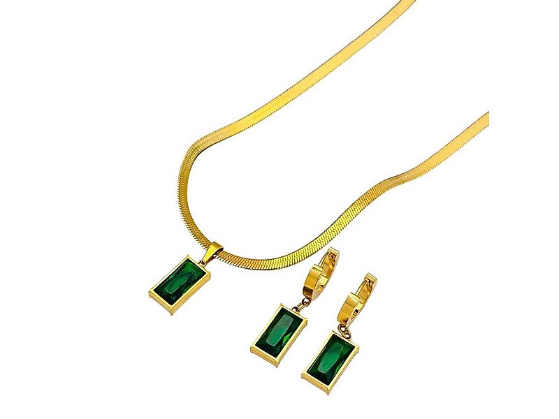 KARMA Schmuckset Damen Gold Grün Edelstahl vergoldet Kristalle Ohrringe Hal günstig online kaufen