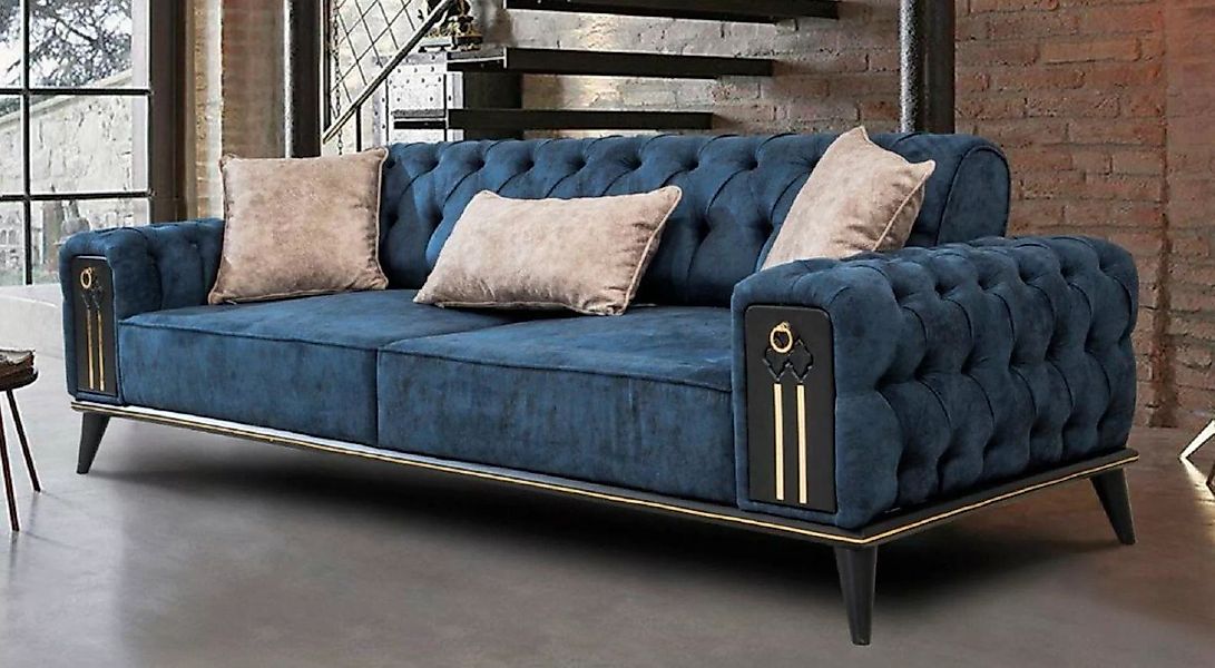 Casa Padrino Chesterfield-Sofa Luxus Chesterfield Schlafsofa Blau / Schwarz günstig online kaufen