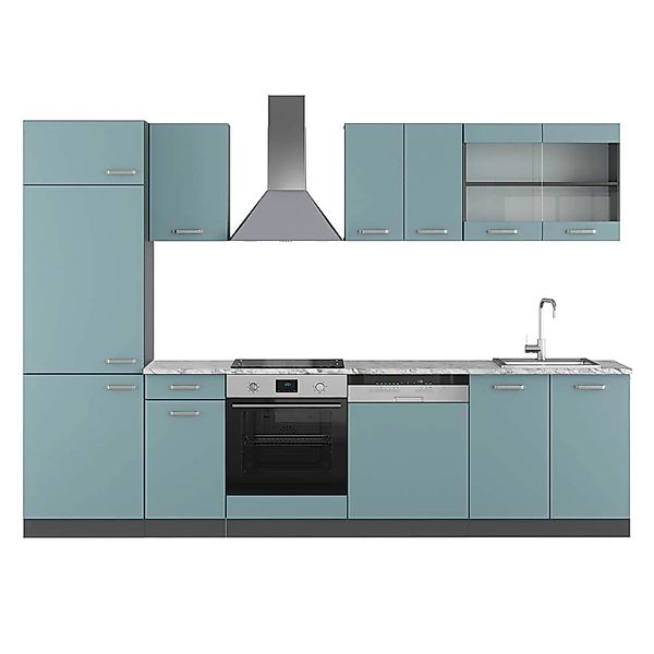 Vicco R-Line Küchenzeile Blau-Grau/Anthrazit 300 cm AP Marmor ohne E-Geräte günstig online kaufen