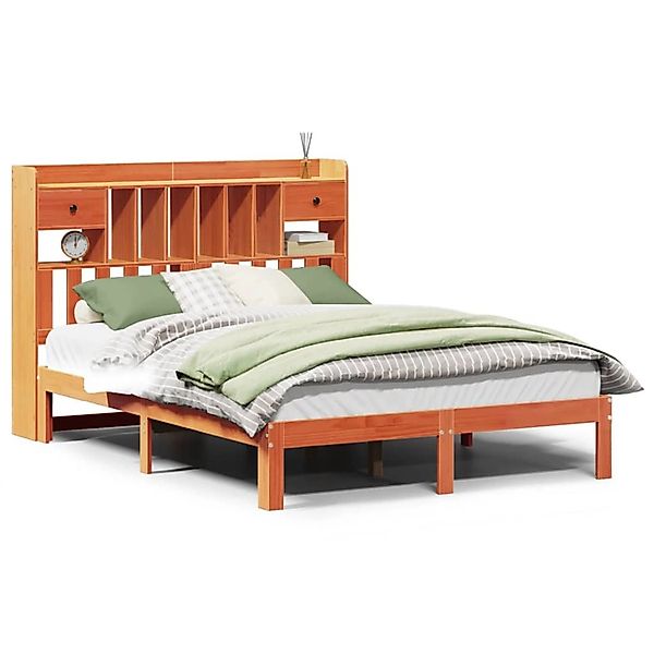 vidaXL Massivholzbett mit Regal ohne Matratze Wachsbraun 140x190 cm 3322615 günstig online kaufen