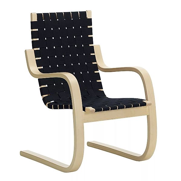 Artek - 406 Sessel - schwarz/blau/Sitzfläche 100% Leinengewebe/Gestell Birk günstig online kaufen