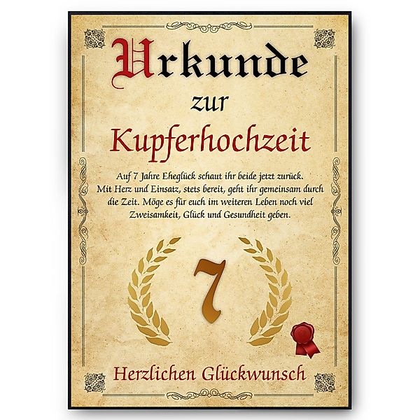 Tigerlino Poster Urkunde zum 7. Hochzeitstag günstig online kaufen