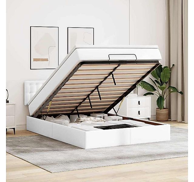 vidaXL Bett, Ottoman-Bett mit Matratzen & LEDs Reinweiß 200x200cm Kunstlede günstig online kaufen