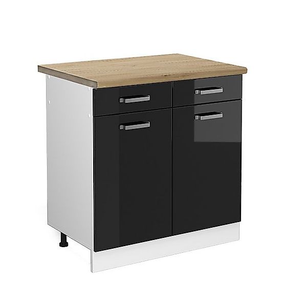 Vicco Küchenunterschrank R-Line Schwarz Hochglanz/Weiß 80 cm AP Eiche günstig online kaufen