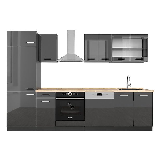 Vicco R-Line Küchenzeile Anthrazit Hochglanz/Anthrazit 300 cm ohne Arbeitsp günstig online kaufen