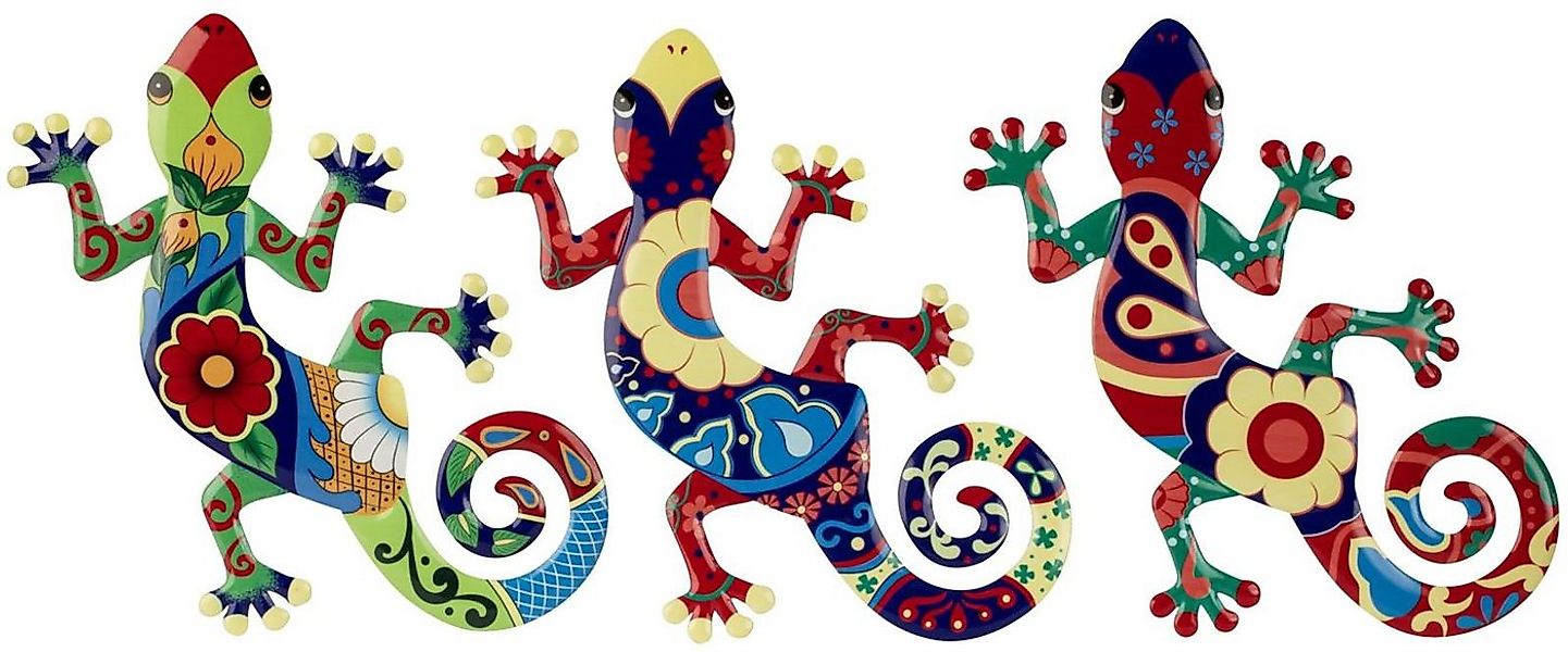 Geschenkestadl Tierfigur 3er Set Geckos Gecko Eidechsen bunt Metallfigur Wa günstig online kaufen
