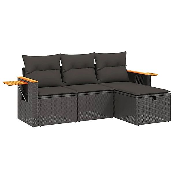 vidaXL 4-tlg Garten-Sofagarnitur mit Kissen Schwarz Poly Rattan Modell 59 günstig online kaufen