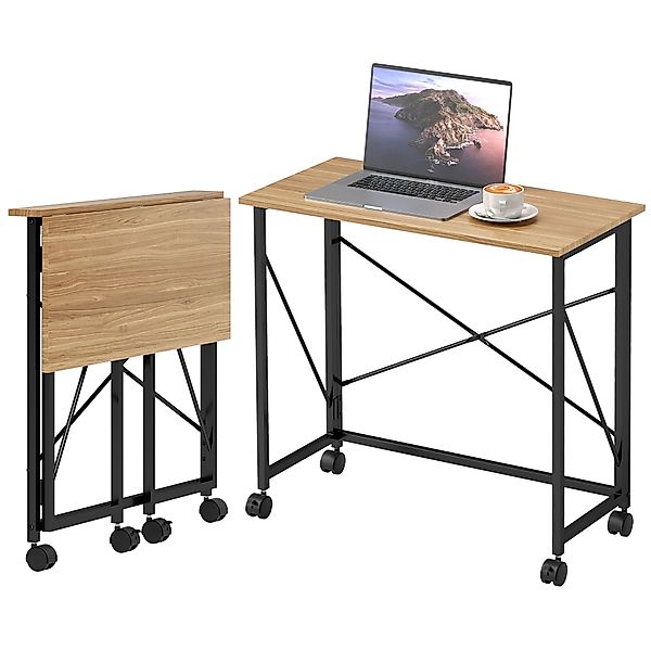 HOMCOM Schreibtisch Klappbar Kleiner 80 cm Klappschreibtisch mit Rollen Pla günstig online kaufen