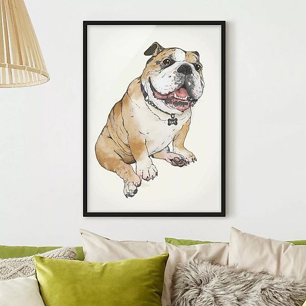 Bild mit Rahmen Tiere - Hochformat Illustration Hund Bulldogge Malerei günstig online kaufen