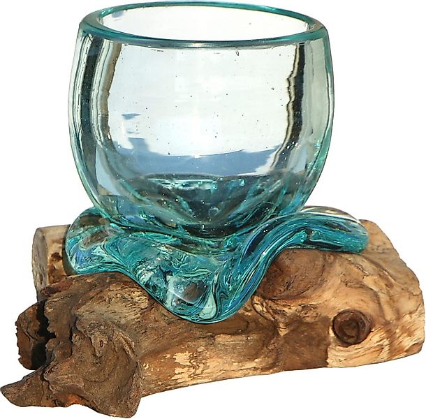 Wogeka Dekovase Glas-Vase Rom auf Wurzelholz Teakholz Gamal Bali Schale günstig online kaufen