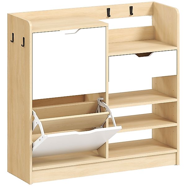 HOMCOM Schuhschrank Schmal mit 2 Klappen, 1 Schubladen, Schuhkipper, Schuhr günstig online kaufen