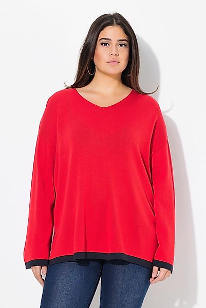 Ulla Popken Strickpullover Pullover farbige Bündchen günstig online kaufen