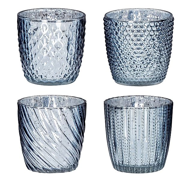 Levandeo® Teelichthalter, 4er Set Windlicht H9cm Glas Silber Teelichthalter günstig online kaufen