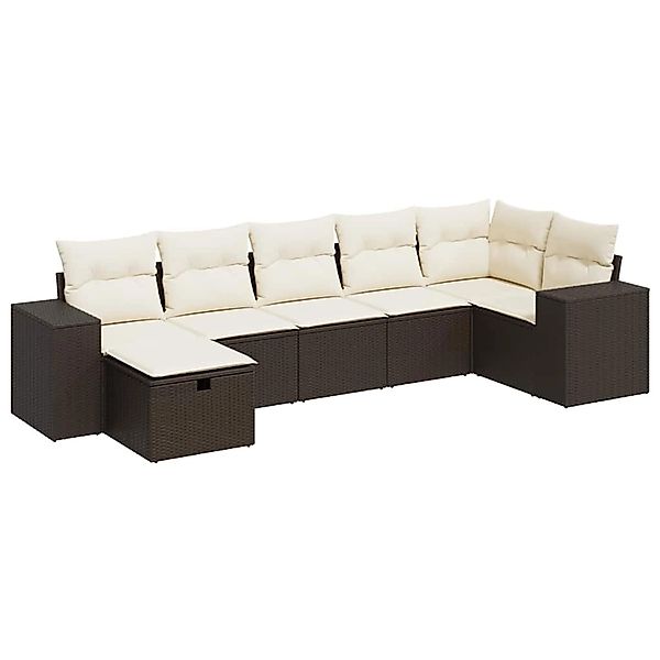 vidaXL 7-Tlg Garten-Sofagarnitur mit Kissen Braun Poly Rattan 3325709 günstig online kaufen