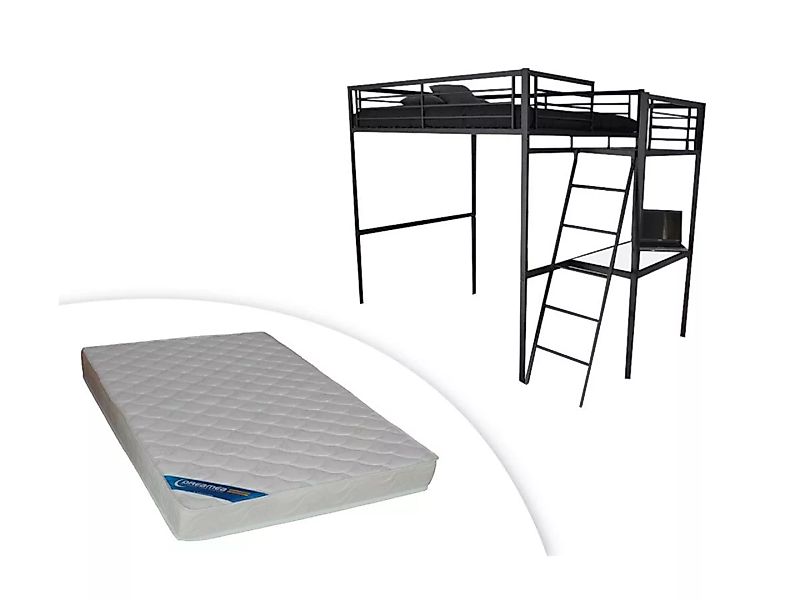 Set: Hochbett mit Schreibtisch + Matratze - 140 x 190 cm - Anthrazit - CASU günstig online kaufen