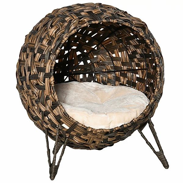 PawHut Katzenhaus braun Rattan B/H/L: ca. 46x58x54 cm günstig online kaufen