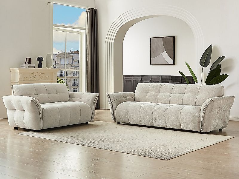 Sofa 3-Sitzer & 2-Sitzer - melierter Stoff - Beige - NAPIZO günstig online kaufen