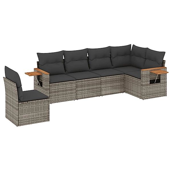vidaXL 6-Tlg Garten-Sofagarnitur mit Kissen Grau Poly Rattan 3226858 günstig online kaufen