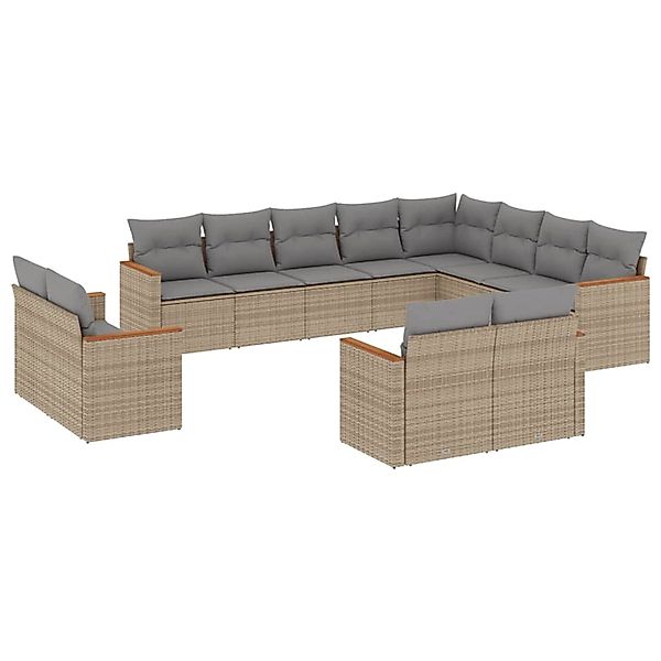 vidaXL 12-Tlg Garten-Sofagarnitur mit Kissen Beige Poly Rattan 3258916 günstig online kaufen