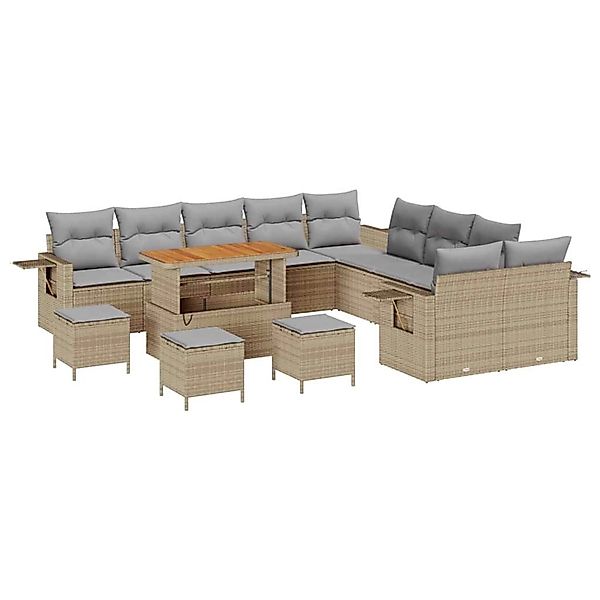 vidaXL Garten-Sofa-Set mit Speicher 14-Tlg Beige Poly Rattan 3363762 günstig online kaufen