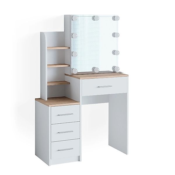 Vicco Schminktisch Conrada Weiß/Sonoma/Sonoma 36 cm mit LED Beleuchtung günstig online kaufen