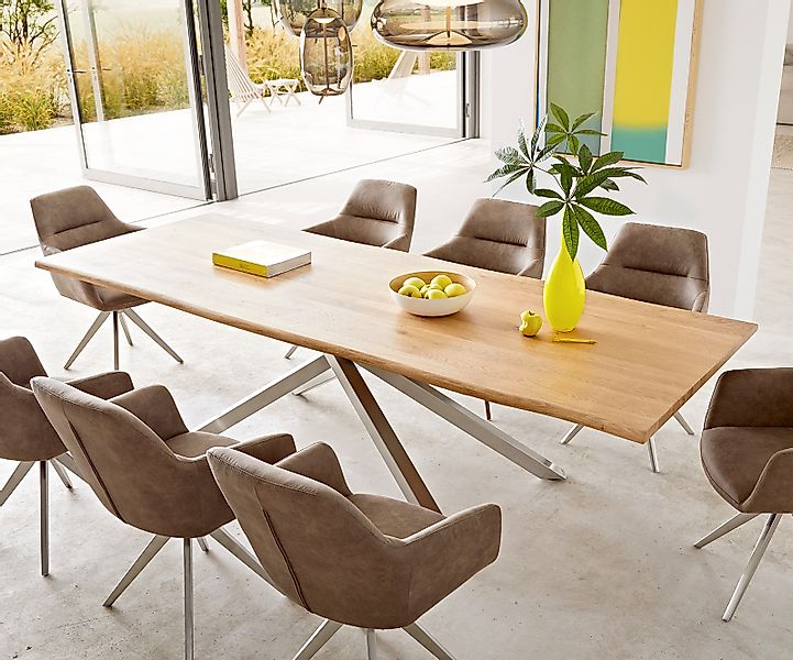 Esstisch Edge 260x100x2,5-3 Eiche Natur Kreuzgestell Rechteck Edelstahl Liv günstig online kaufen