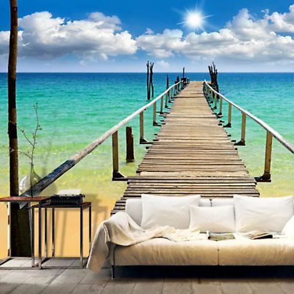 artgeist Fototapete Strand, Sonne, Brücke mehrfarbig Gr. 250 x 175 günstig online kaufen