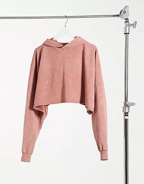 ASOS DESIGN – Kurzer Kapuzenpullover in verwaschenem Blush-Rosa günstig online kaufen