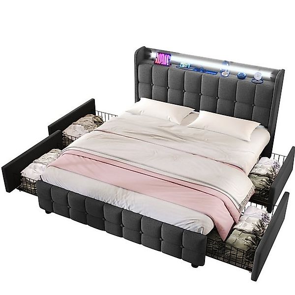 Ulife Polsterbett Stauraumbetten Doppelbett mit LED-Beleuchtung,USB Ladefun günstig online kaufen