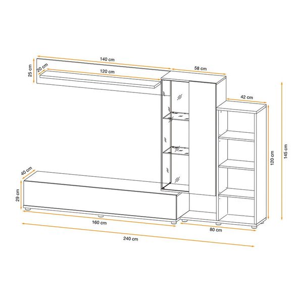 Lomadox Wohnwand SAPRI-164, (4-St., Wandboard Hängevitrine günstig online kaufen