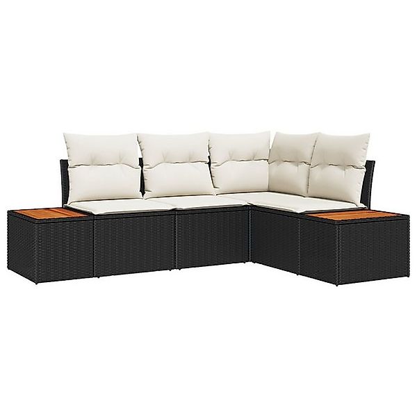 vidaXL Loungesofa 4-teiliges Garten Sofa Set mit Kissen Schwarz Poly Rattan günstig online kaufen