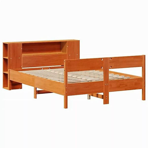 vidaXL Bett Massivholzbett mit Regal ohne Matratze Wachsbraun 135x190 cm günstig online kaufen