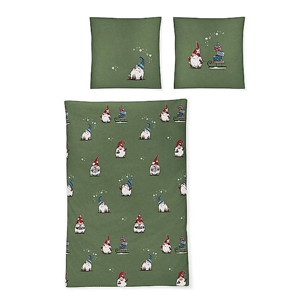 Irisette Biber Bettwäsche Koala 8778-30 Wichtel Schlitten grün 135x200 günstig online kaufen