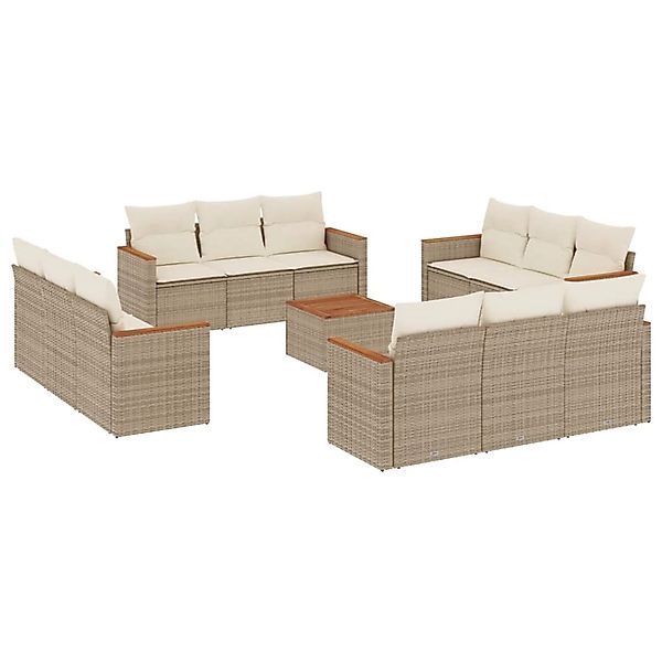 vidaXL 13-Tlg Garten-Sofagarnitur mit Kissen Beige Poly Rattan 3225841 günstig online kaufen