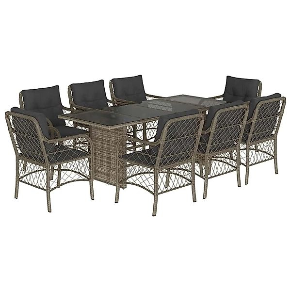 vidaXL 9-Tlg Garten-Essgruppe mit Kissen Grau Poly Rattan 3212061 günstig online kaufen